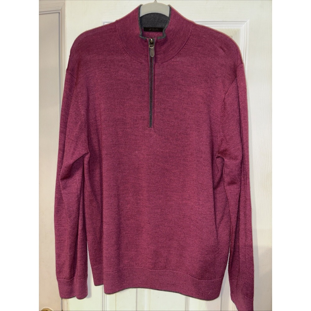 Raffi XL Berry Palmer Merino Wool 1/4 Zip Pullover Sweater Knit Gray Tipped $190
